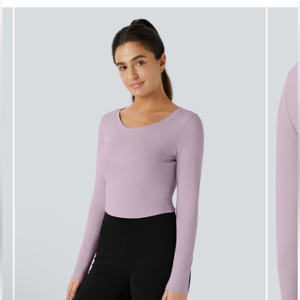 Halara Long Sleeve Backless Cut Out Tie Back Cropped Barre Ballet Dance top XS